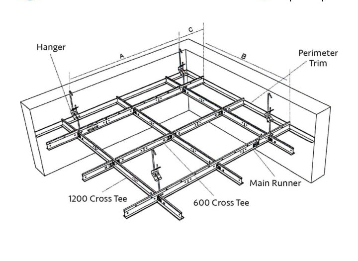 LG24 ceiling grid layout diagram showing runners and cross tees
